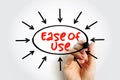 Ease of Use - basic concept that describes how easily users can use a product, text concept with arrows