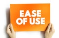 Ease of Use - basic concept that describes how easily users can use a product, text concept on card