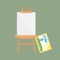 Easel art board vector isolated for some artist with paint palette paper canvas artboard and themed kids creativity