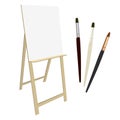 Easel and art brushes isolated on white.