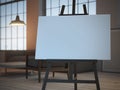 Easel with empty canvas . 3d rendering