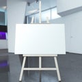 Easel with empty canvas in modern interior