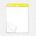 Easel pad on transparent background, vector template. Flipchart sticky blank white paper block with page curl, realistic mock-up