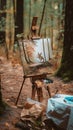 An easel with a painting of a deer in the woods. Generative AI image. Royalty Free Stock Photo