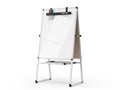 Easel with whiteboard and markers isolated on white background Royalty Free Stock Photo