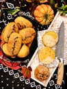 Easily digestible and delicate rolls with baked pumpkin pulp and seeds. Royalty Free Stock Photo