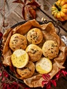 Easily digestible and delicate rolls with baked pumpkin pulp and seeds. Royalty Free Stock Photo