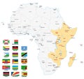 East africa map with flags