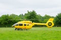 Air Ambulance helicopter attending emergency. Hertfordshire. UK