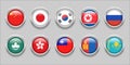 EAST ASIA Flags Set Collection 3D round flag, badge flag, China, North Korea, South Korea, Japan, Hong Kong, Taiwan, Kazakhstan