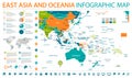 East Asia and Oceania Map - Info Graphic Vector Illustration