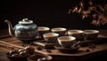 East Asian teapot collection, rustic elegance in antique ceramics generated by AI