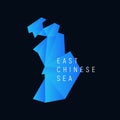 The East Chinese Sea, paper origami style, a geographic map, low poly graphic design. Vector illustration.