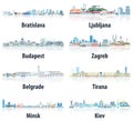 Cities of East Europe skylines in tints of blue color palette. ÃÂ¡rystal aesthetics style Royalty Free Stock Photo