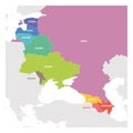 East Europe Region. Colorful map of countries in eastern Europe. Post Soviet and Caucasian countries. Vector