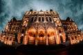 East facade at night of Hungarian Parliament Building at night. Budapest, Hungary Royalty Free Stock Photo