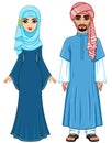 East fairy tale. Animation portrait of the Arab family in ancient clothes.