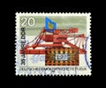 Cancelled postage stamp printed by East Germany, that shows Brown coal excavator, microchip