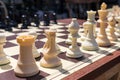 EAST GRINSTEAD, WEST SUSSEX/UK - JULY 3 : Chess Board in the Street Ready for a Game in East Grinstead on July 03, 2018 Royalty Free Stock Photo