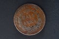 East India Company half-anna coin minted 1835 studio shot Royalty Free Stock Photo
