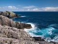 On the east of the island of Bruray on Out Skerries, Shetland, UK, light grey metalimestone of the Whiteness `division`