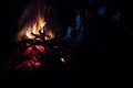 EAST JAVA, INDONESIA JANUARY 2017: Indonesian man sitting in front of camp fire after surf session