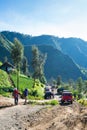 Tourists hiking to viewpoint on Mount Penanjakan,The best views from Mount Bromo to the Sand Sea below