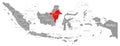 East Kalimantan red highlighted in map of Indonesia