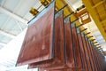 East Kazakhstan region, Kazakhstan - 12.02.2015 : Layers of cathode copper on a special lift for processing Royalty Free Stock Photo