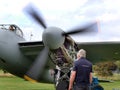 East Kirkby airfield. Lincolnshire. UK. 30/08/2019. Night fighter Mosquito undergoing restoration intending to return to flight.