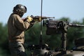 East Kirkby. Lincolnshire aviation heritage trust. UK, August 2021. Man firing M1 carbine.