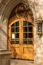 East Lansing MI - May 14, 2022: Doors and engraved emblem above a door