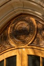 East Lansing MI - May 14, 2022: Engraved woodwork of the Michigan State University seal