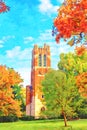 EAST LANSING, MI NOVEMBER 3 ,2021: Digitally created watercolor painting of Beaumont Tower at Michigan State University