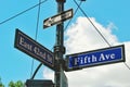 East 42nd St and Fifth avenue street sign in Manhattan New York City Royalty Free Stock Photo