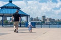 East Peoria, IL/USA - 05-27-2018: Walking along the riverfront on a summer day Royalty Free Stock Photo