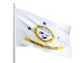 East Providence city in Rhode Island state flag waving on white background, close up, isolated. 3D render