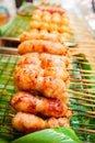 East sausage being grilled, Thai food style. Royalty Free Stock Photo