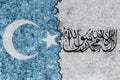 East Turkestan and Islamic Emirate of Afghanistan flags painted on texture wall