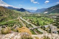 East view of the Rhone Valley from Sion Valais Switzerland