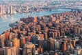 East Village in Manhattan, Peter Cooper Village. Brooklyn skyline Arial view from New York City with Williamsburg Bridge over East Royalty Free Stock Photo