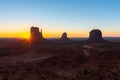 East and West Mitten Buttes, and Merrick Butte at sunrise, Monument Valley Navajo Tribal Park on the Arizona-Utah border Royalty Free Stock Photo