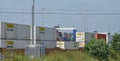 Inland Port Greer cranes tower behind train