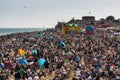 EASTBOURNE, EAST SUSSEX - AUGUST 11 : Crowded Eastbourne beach f Royalty Free Stock Photo