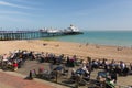 Eastbourne England busy seaside cafÃÂ© in beautiful spring weather