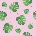 Watercolor seamless background from palm leafs Royalty Free Stock Photo