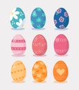 Set of Easter eggs different colors and textures. Happy easter spring holiday. Easter eggs vector illustration with flowers Royalty Free Stock Photo