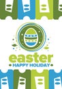 Happy Easter in April. Christian spring holiday. Eggs with patterns. Fun game for children searching for easter eggs. Vector