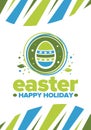 Happy Easter in April. Christian spring holiday. Eggs with patterns. Fun game for children searching for easter eggs. Vector