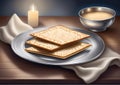 Passover Matzo on Silver Plate with Candle and Wine Royalty Free Stock Photo